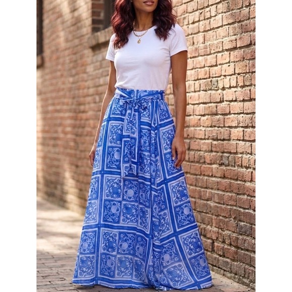Her Destiny Dresses & Skirts - Blue & White Full Maxi Skirt- XL